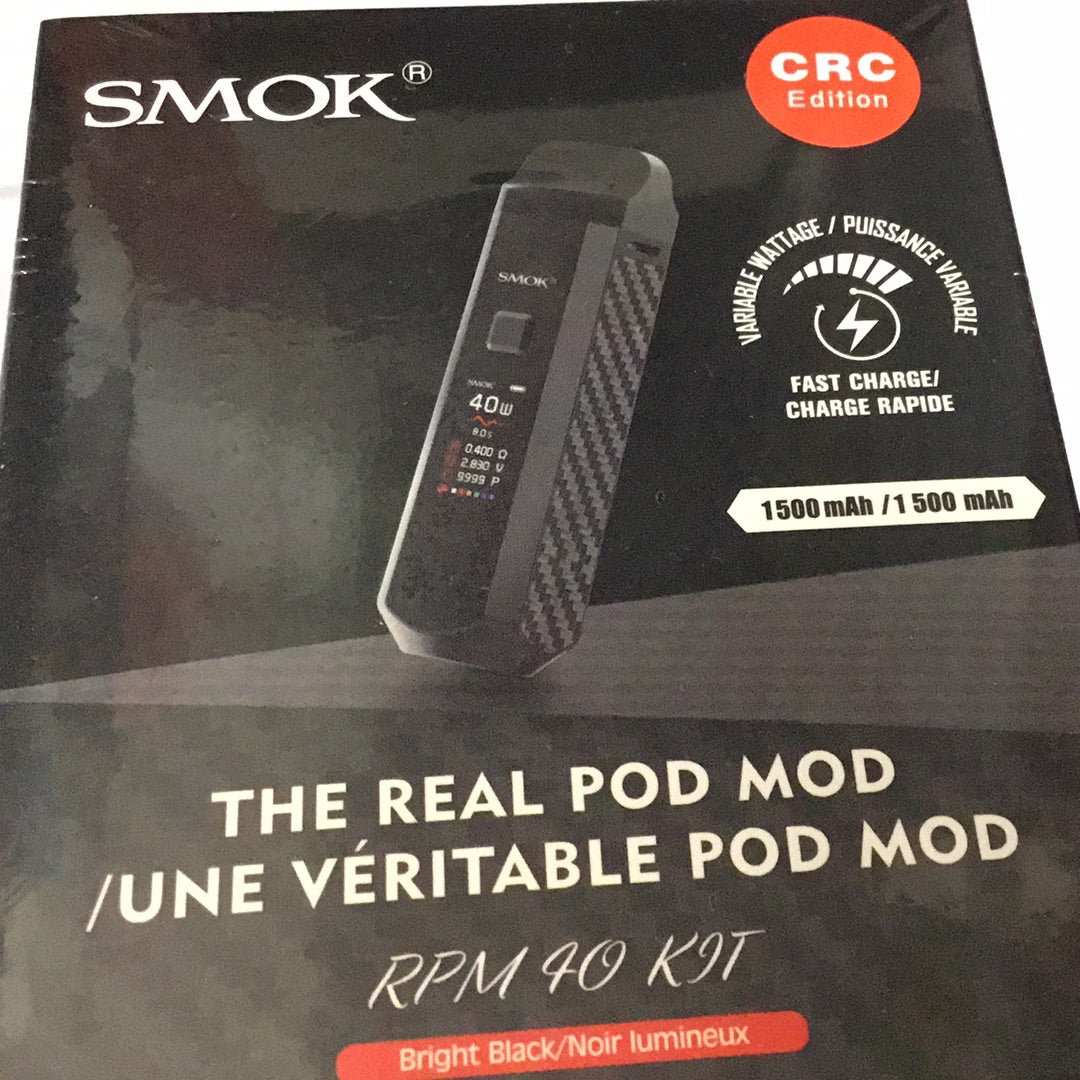 Smok RPM 40 OPen pod kit ( bright black) CRC Version – vapewholesaler.ca