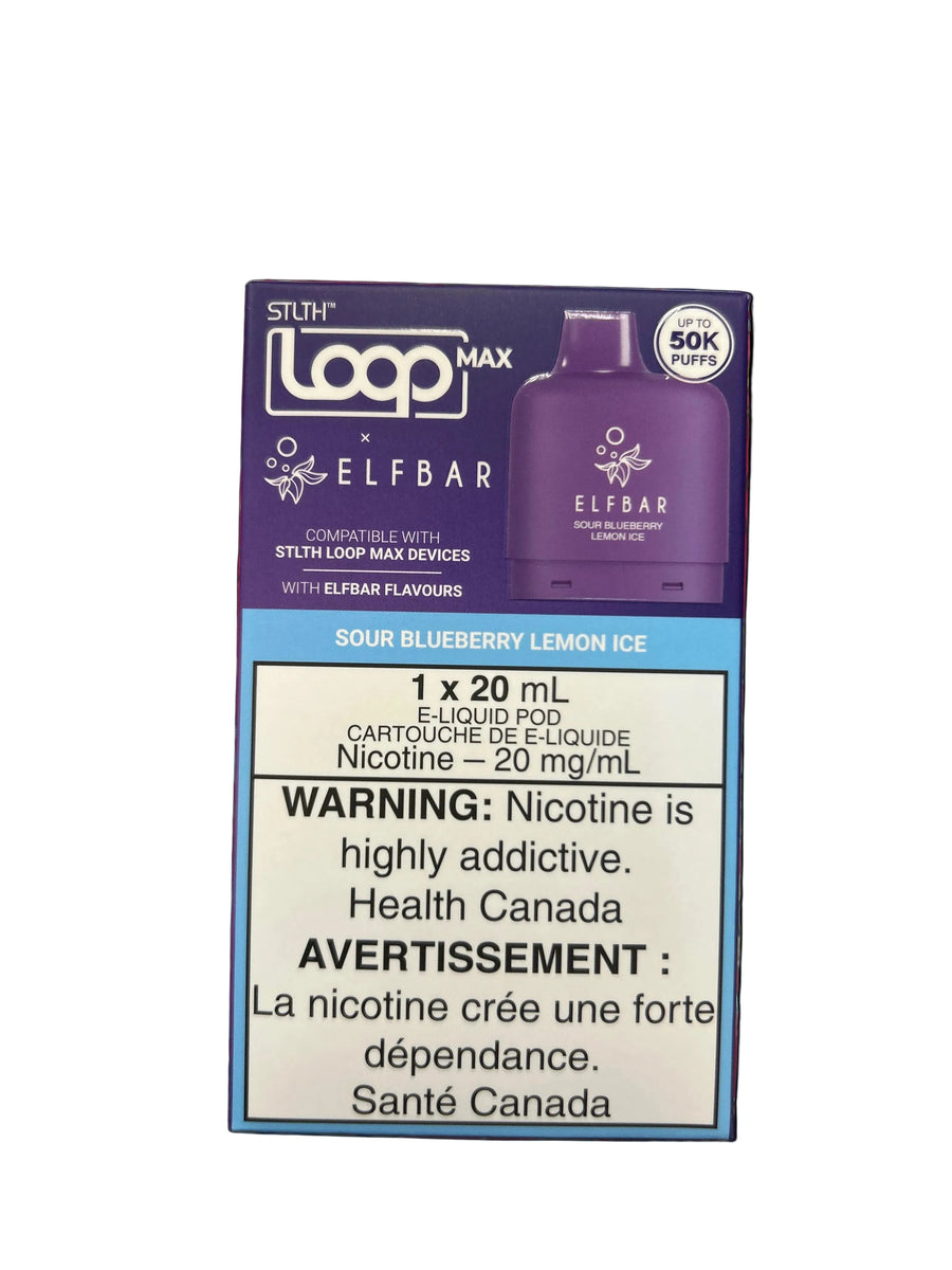 [S] Sour Blueberry Lemon ice STLTH Loop Max X Elfbar POD 50K 20mg 20ml ...