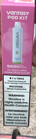 [s] Icy Peach Apple 20mg/10mL 5500 puffs Vantasy Pod Kit+ Battery
